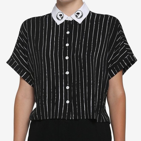 Hot Topic Tops - Disney the nightmare before Christmas hot topic Pinstripe cropped button up